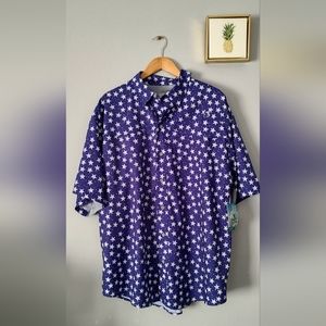 Reel Legends Men Mariner Line UPF 50  Stars Blue Fishing Shirt  Short Sleeves